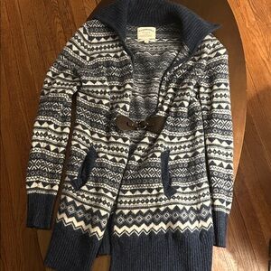 Cambridge Dry Goods lambswool blend Navy and Cream Cardigan size XL